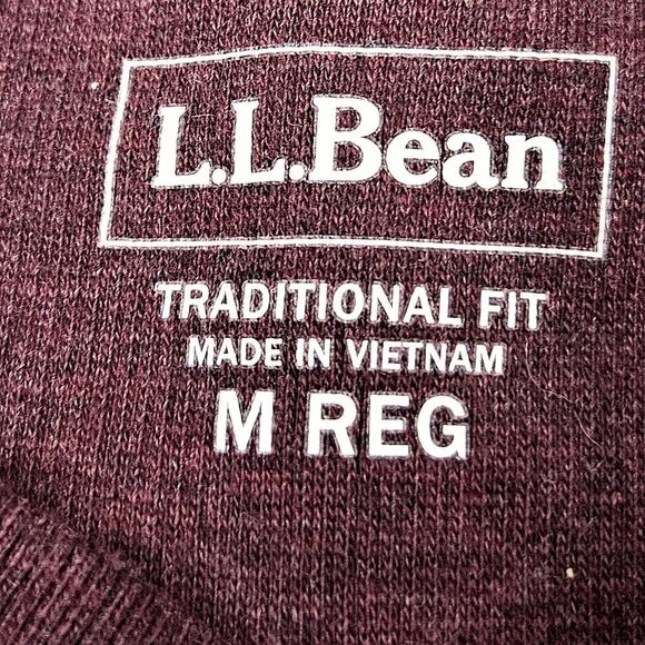 LL Bean Waffle Knit Sweater Medium Bergundy Red Traditional Fit Henley Collar - Picture 3 of 8